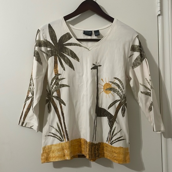 Chico's Palm and Giraffe Print Blouse - Cream and Brown Size 3/XL - Picture 1 of 5